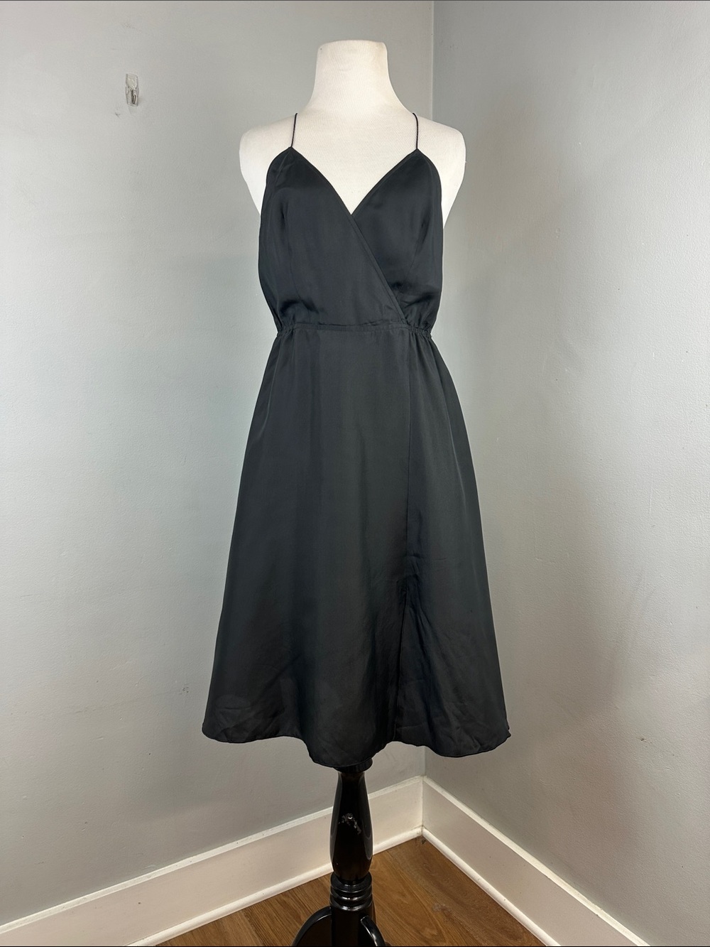 Marc Jacobs Black 100% Silk Strappy Silk Midi Slip Dress Sz 2